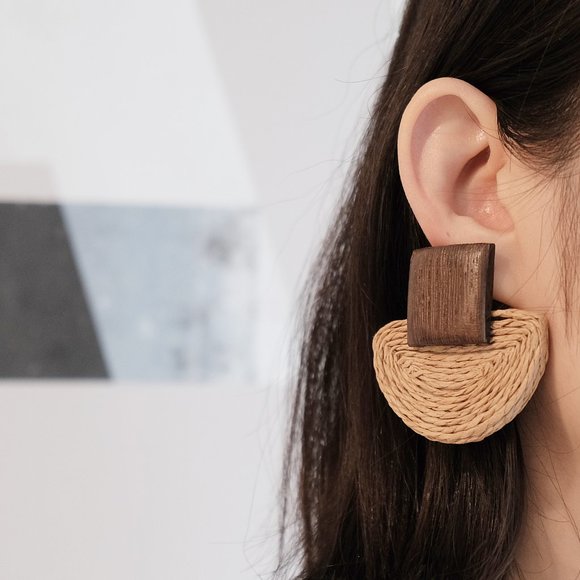 Woven Half Circle Statement Earring - Picture 3 of 5